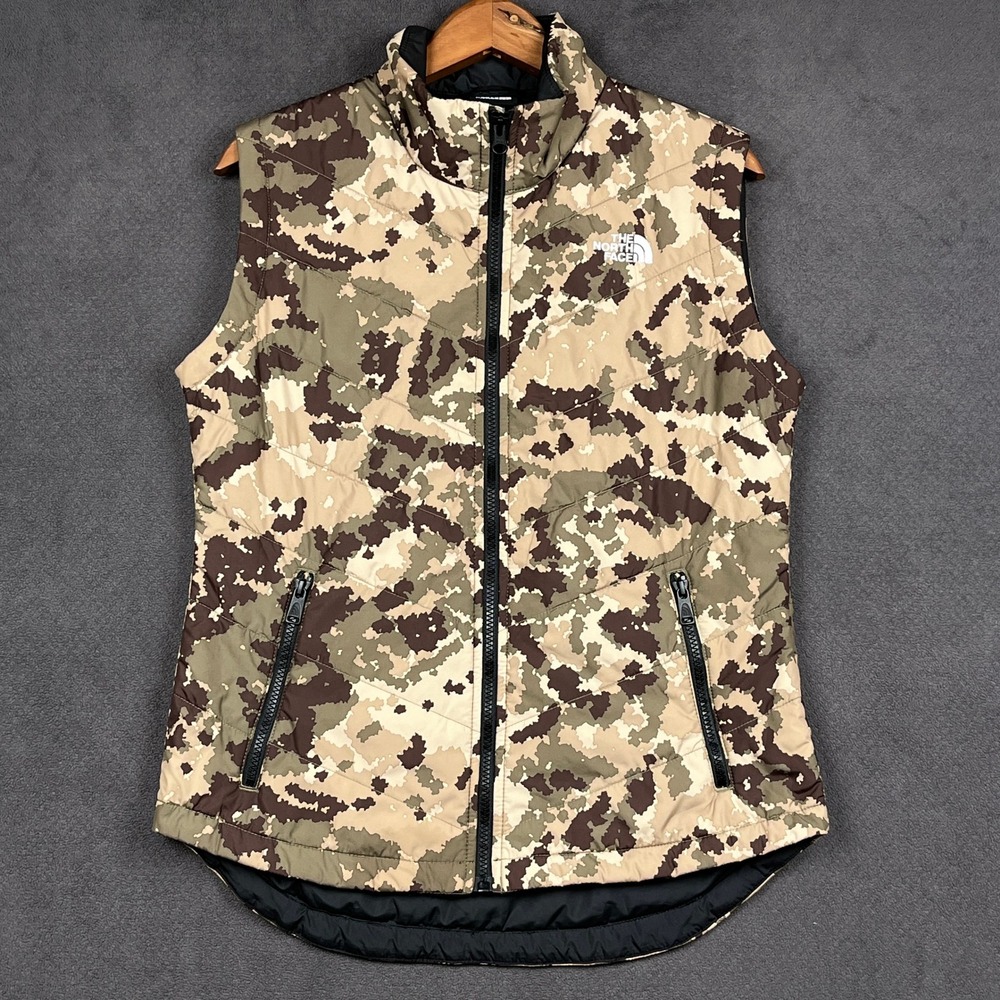 The North Face Tamburello 2 Insulated Vest Womens Small Tan Camo Puffer NF0A3XAN